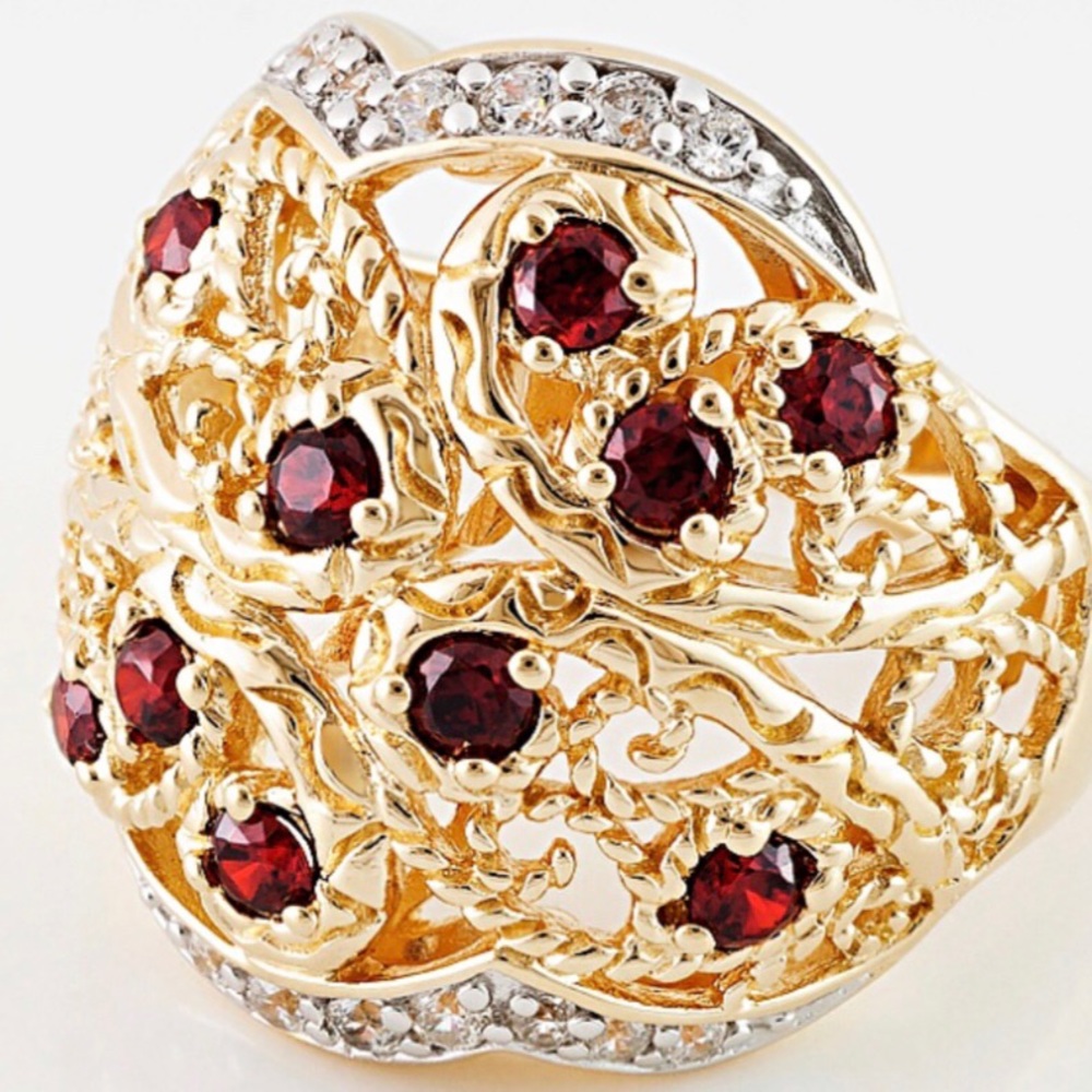 18k Gold Ring red/ white Cz